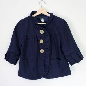 J. Crew Navy Blue Fiona Ruffle Jacket Coat Layer